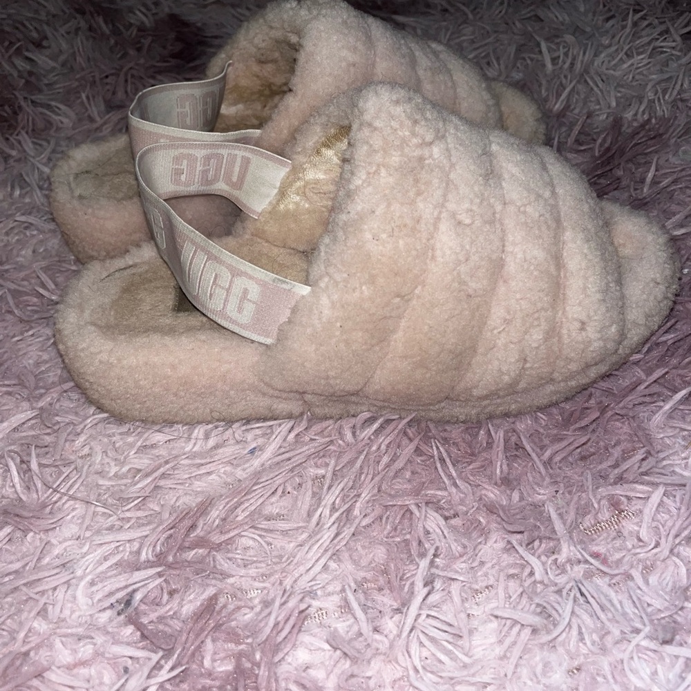 UGG Soft Pink Fluffy Slides